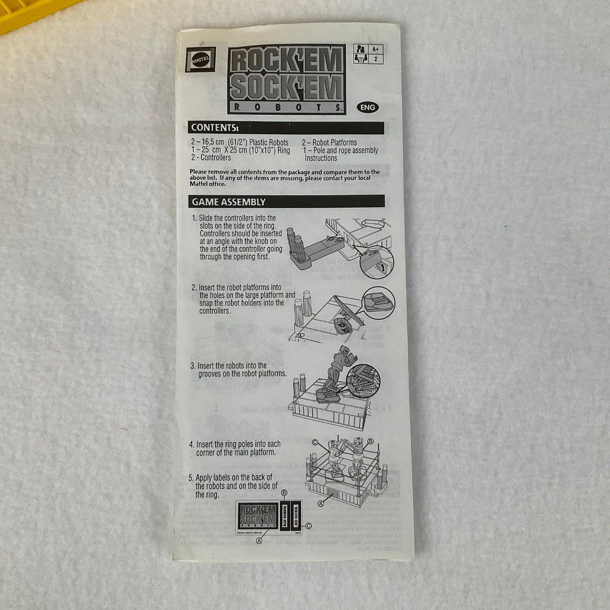 Vintage Rock'em Sock'em Robots game by Mattel - 2001 Version - Instruction Sheet