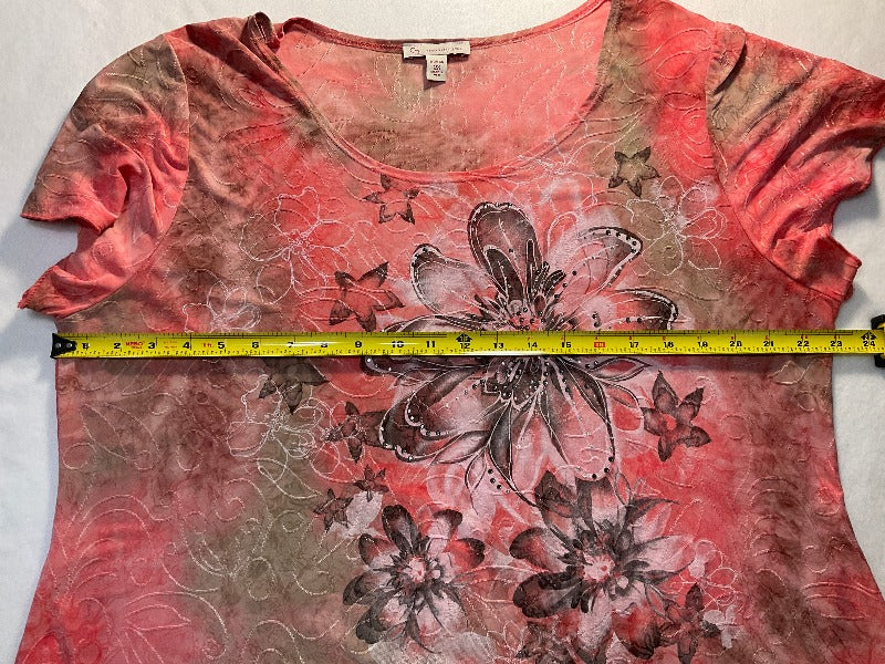 Women’s Top - Beautiful Salmon and Taupe Floral with Rhinestones - Breast Width
