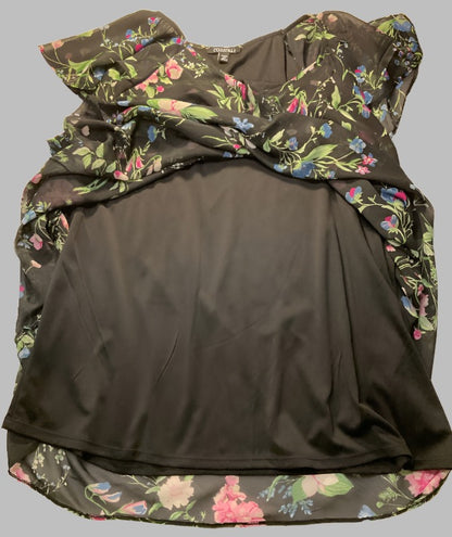 Flowing Black Sheer Blouse with Colorful Floral Design - Lining