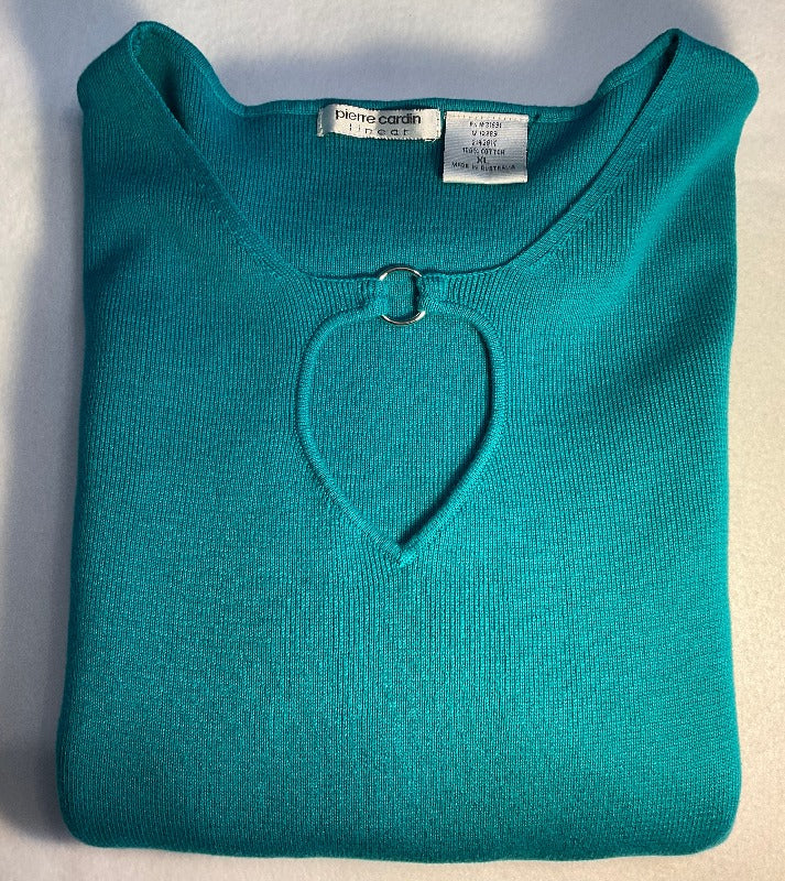 Pierre Cardin Vintage Turquoise Keyhole Sweater - Folded