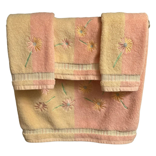 Peach & Yellow Floral Bathroom Towels
