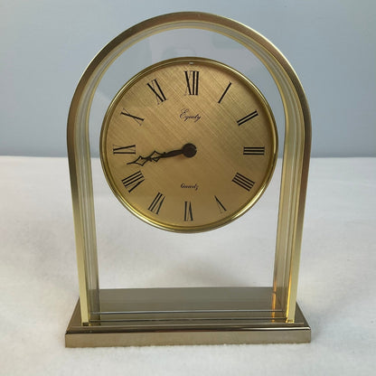 Equity Clock Quartz Vintage Analog Table Mantle Clock in Brass