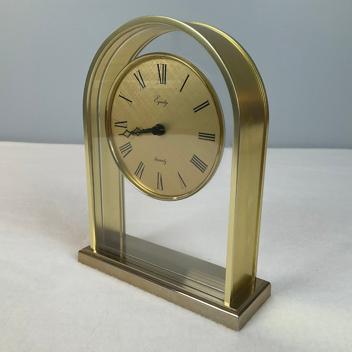 Equity Clock Quartz Vintage Analog Table Mantle Clock in Brass - Side View
