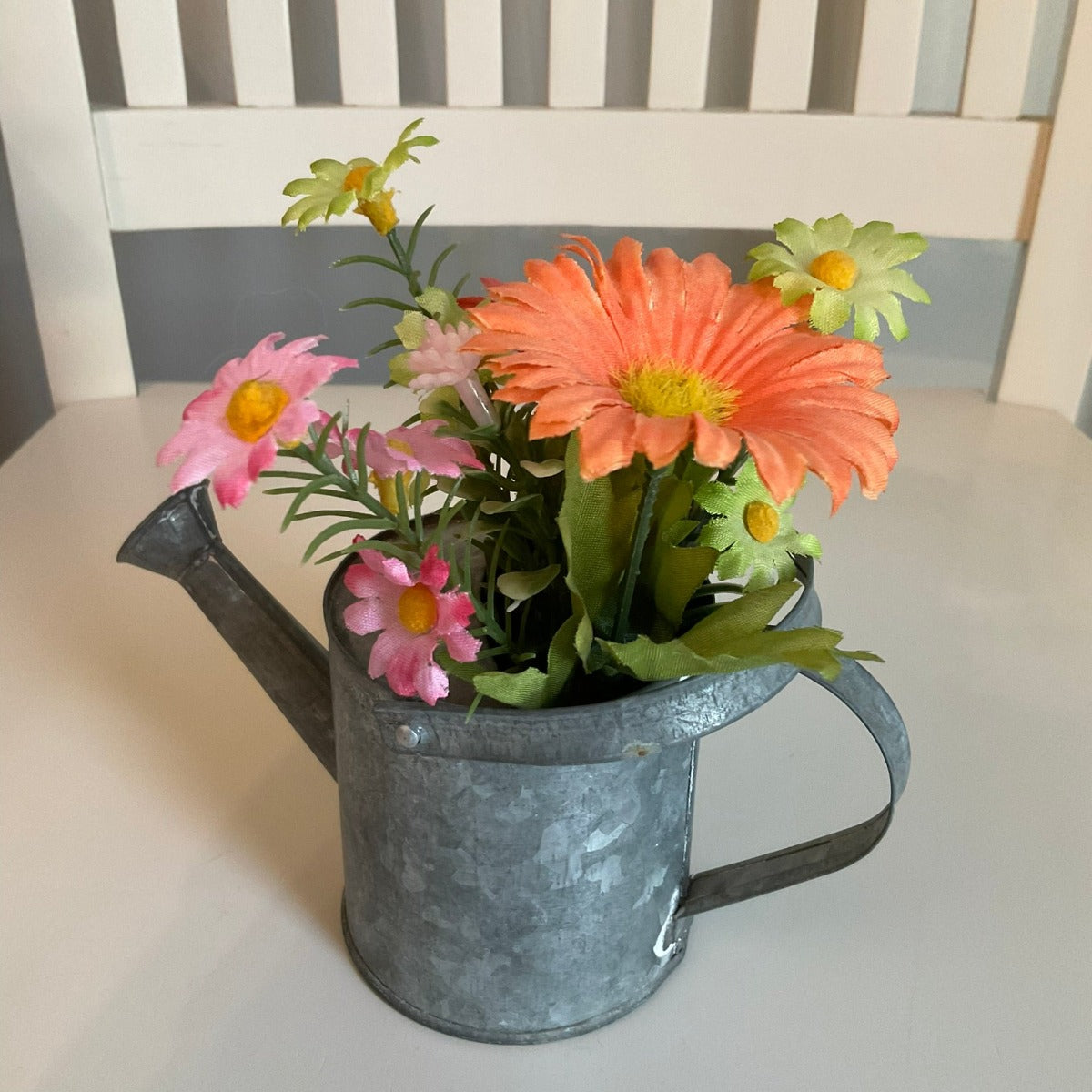 Mini Galvanized Watering Can with Flowers