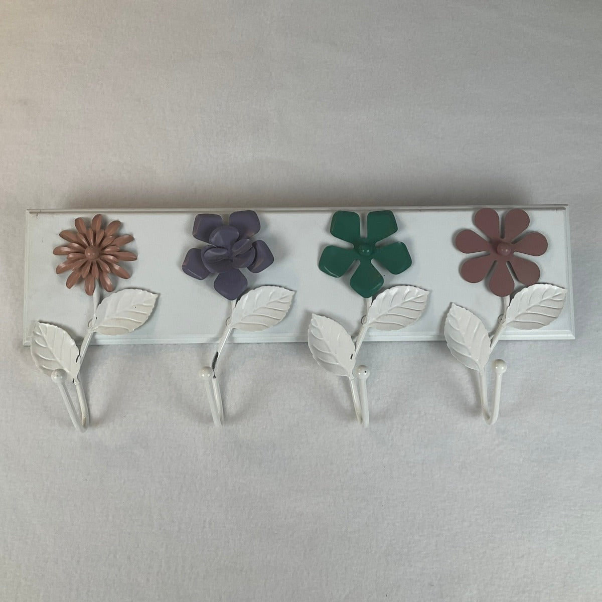 Wall Mounted Coat Rack White with Colorful Metal Flowers