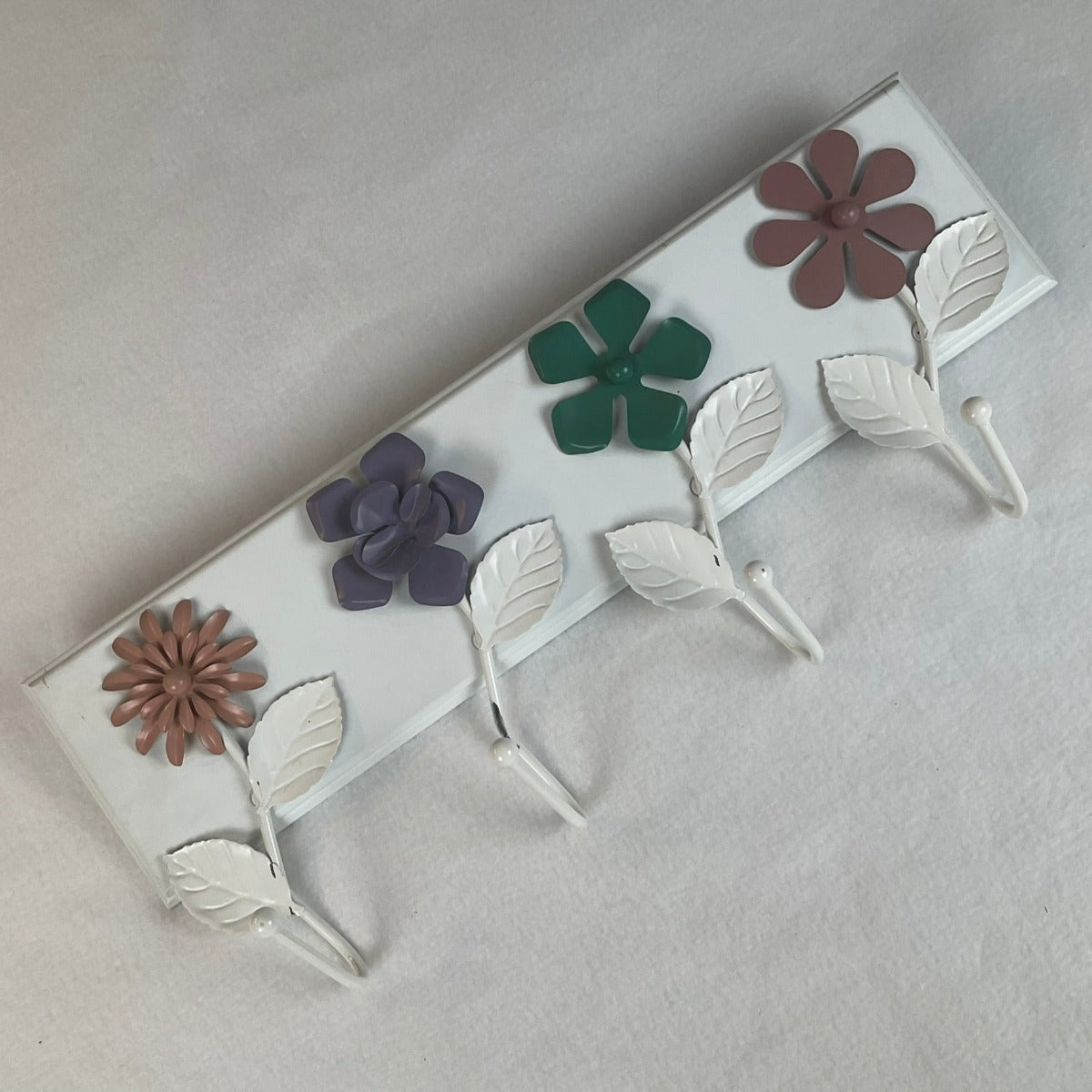 Wall Mounted Coat Rack White with Colorful Flowers
