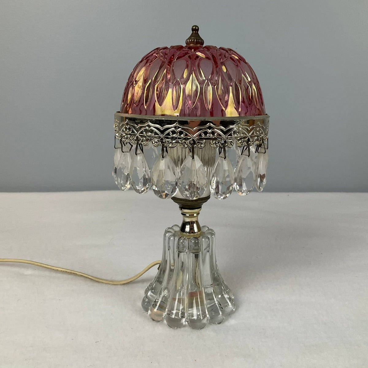 Michelotti Boudoir Lamp - Vintage Single Tier Pink Crystal Glass