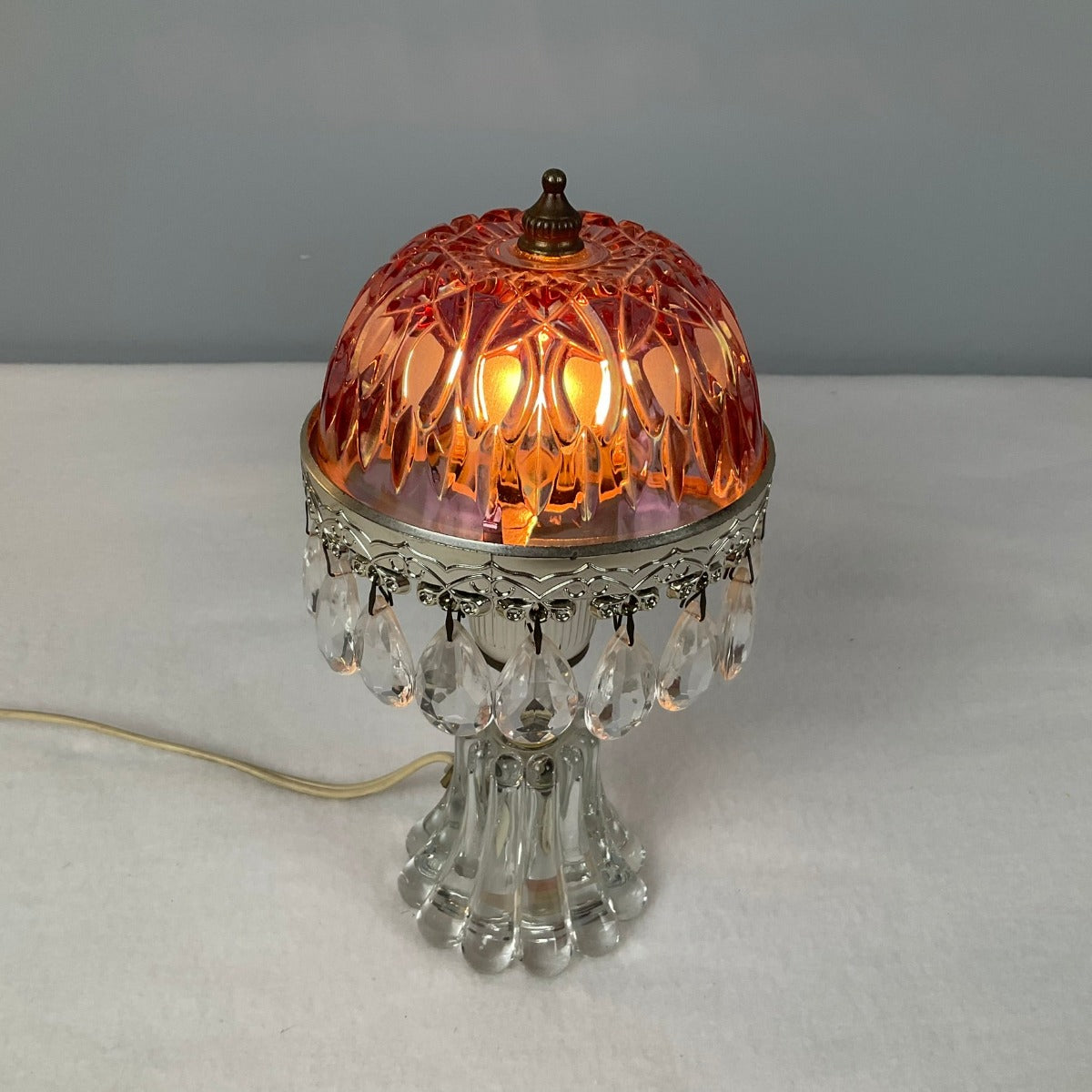Michelotti Boudoir Lamp - Vintage Single Tier Pink Crystal Glass - Soft Warm Glow