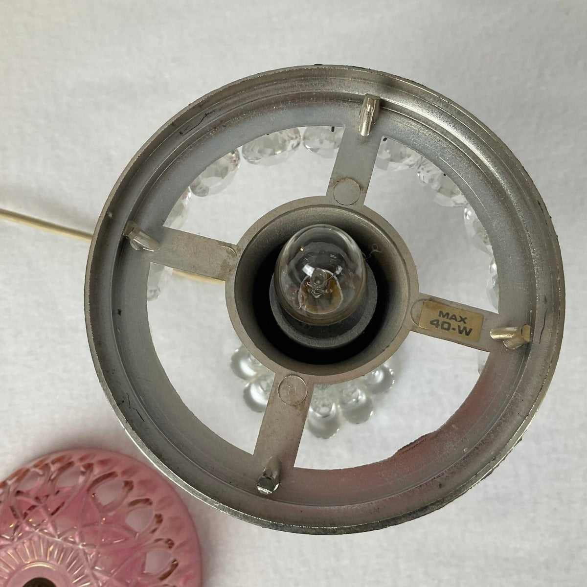 Michelotti Boudoir Lamp - Vintage Single Tier Pink Crystal Glass - Inside