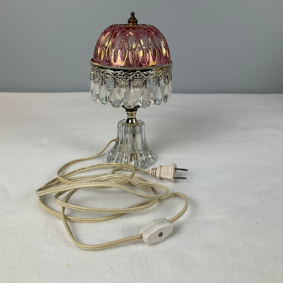 Michelotti Boudoir Lamp - Vintage Single Tier Pink Crystal Glass - Electrical Cord