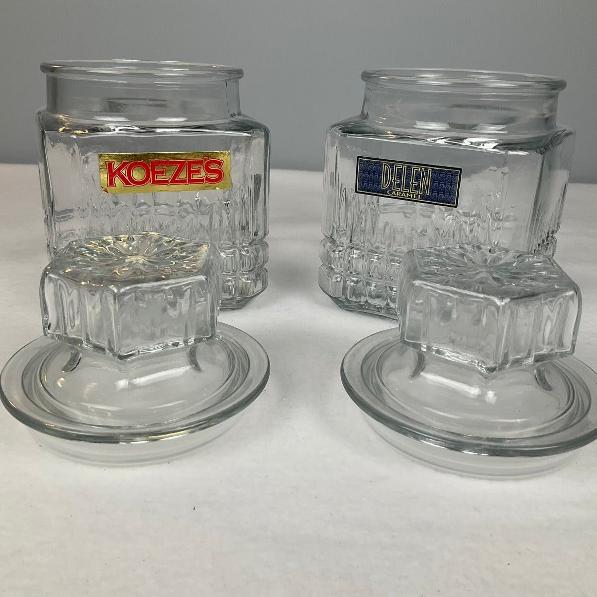 Vintage Apothecary Jars - KOEZE'S and DELEN - Self-Sealing Glass Containers - Lids Off