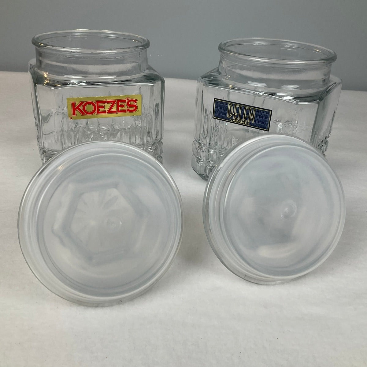 Vintage Apothecary Jars - KOEZE'S and DELEN - Self-Sealing Glass Containers - Bottom of Lids