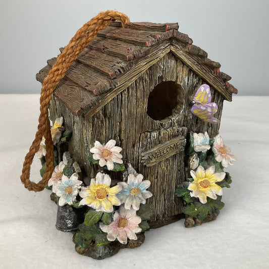 Decorative Vintage Bird House - Colorful Flowers Add Charm to Any Home or Garden