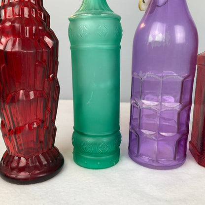 Colorful Full Size Decorative Glass Bottles - Green, Red & Purple