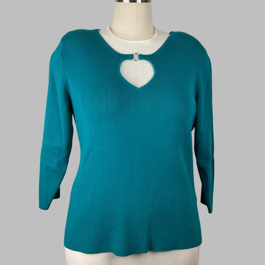Women's Pierre Cardin Turquoise Keyhole Sweater XL