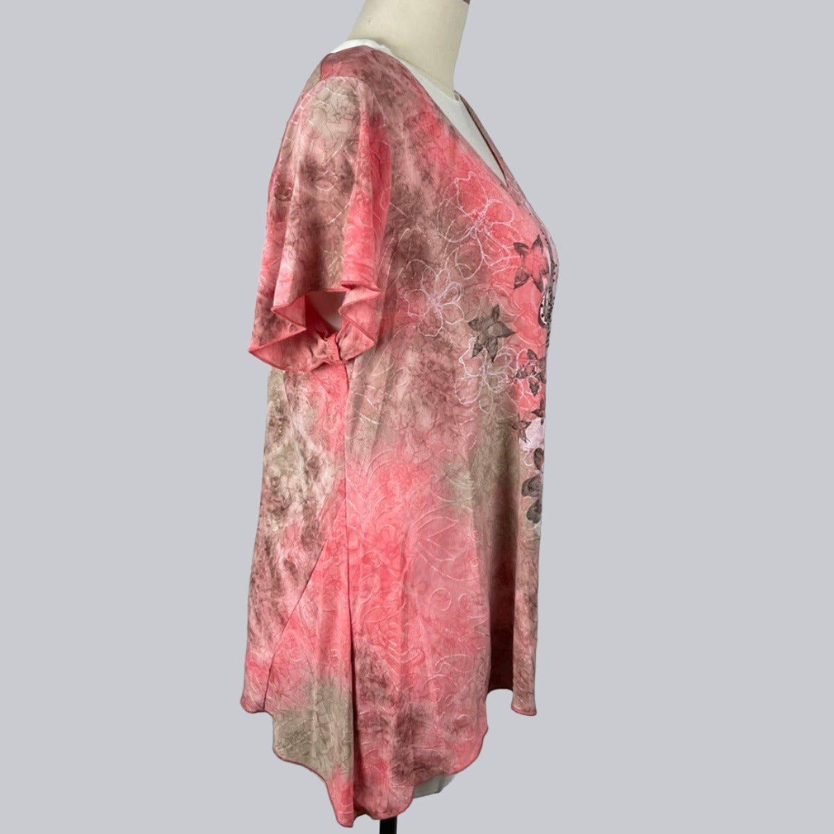 Women's Pink & Beige Embellished Floral Top  Size 2X - Right Side View