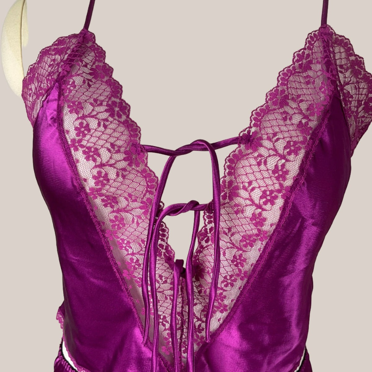 Sexy Purple Lingerie 2 Piece Camisole and High Cut Panties - Front Lace and Ties