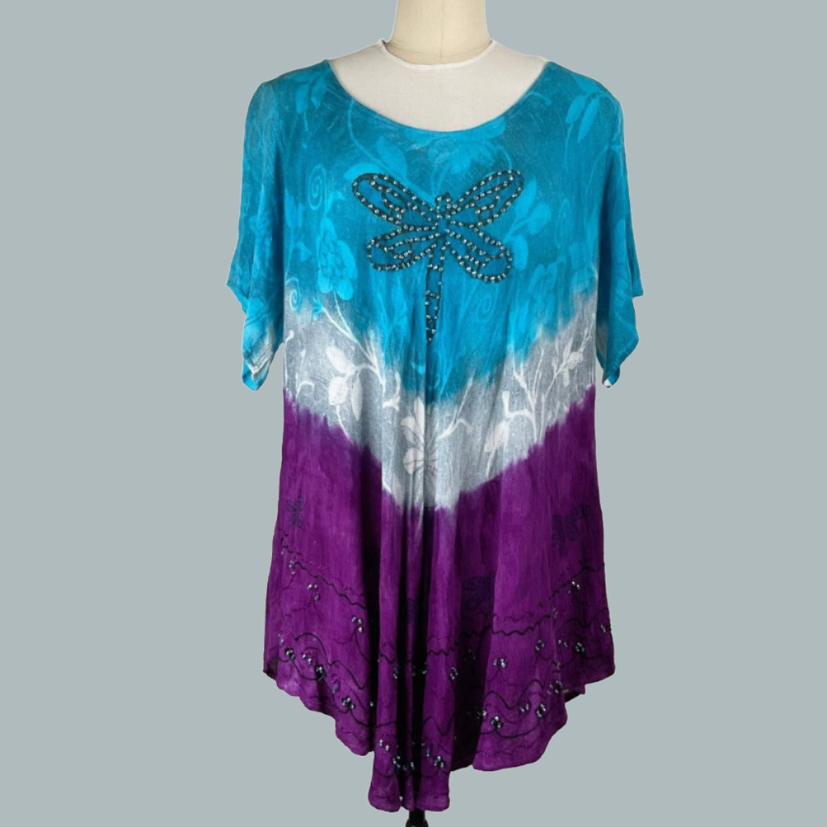 Women's Tunic Blouse - Purple & Light Blue Dragonfly - PLUS SIZE