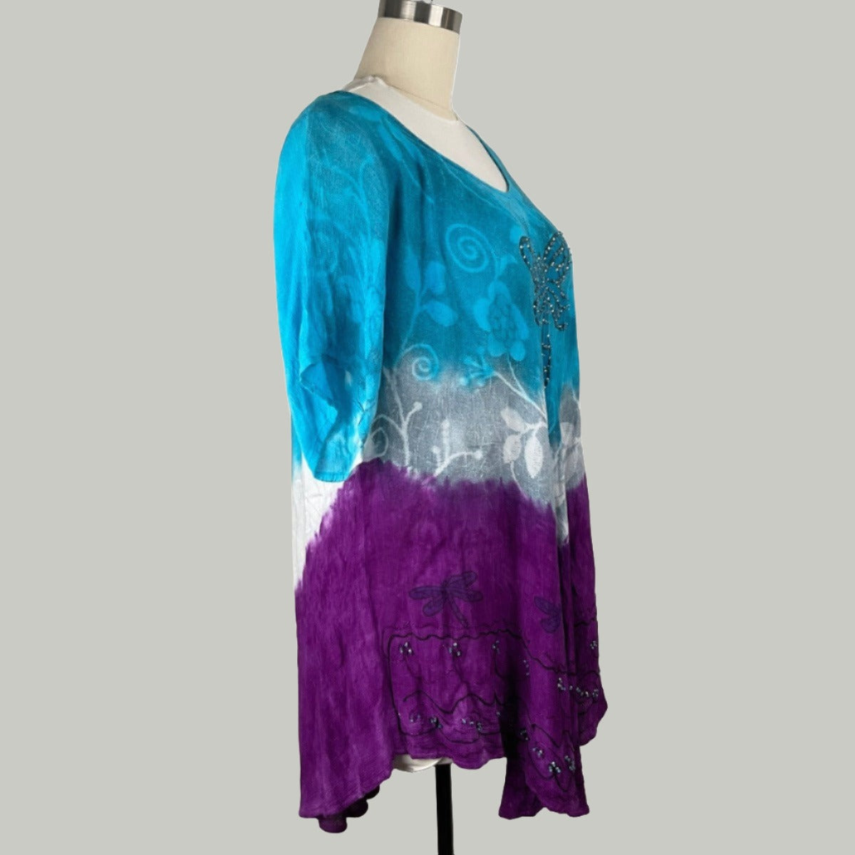 Women's Tunic Blouse - Purple & Light Blue Dragonfly - PLUS SIZE - Right Side View