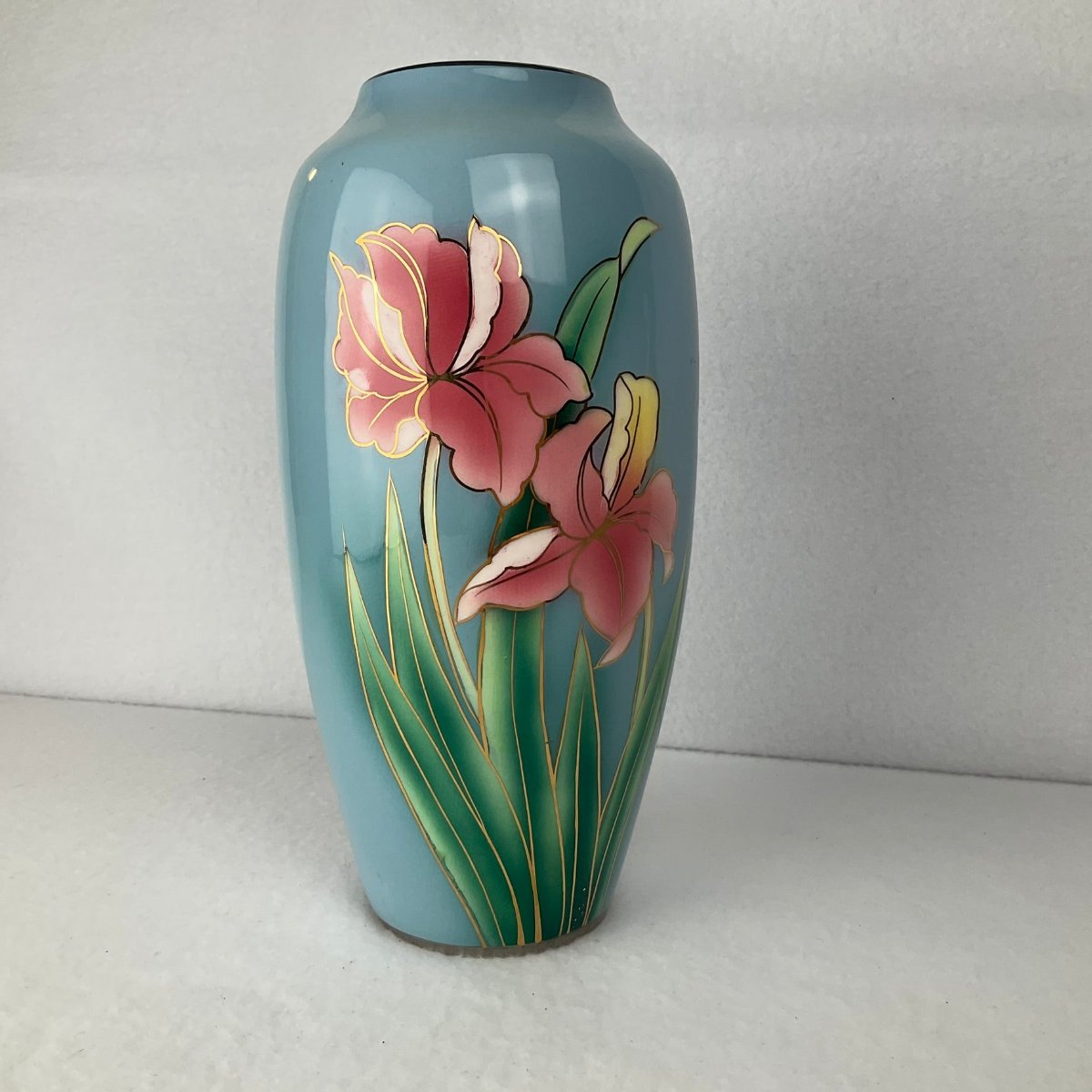 Sigma the tastesetter® Blue and Pink Floral Vase - Hand Painted Iris Design