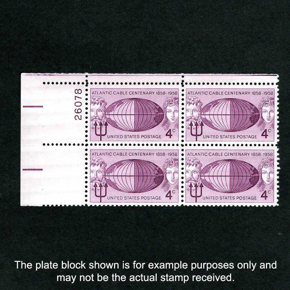 Plate Block of four vintage postage stamps Scott No 1112 Atlantic Cable Centenary - Front