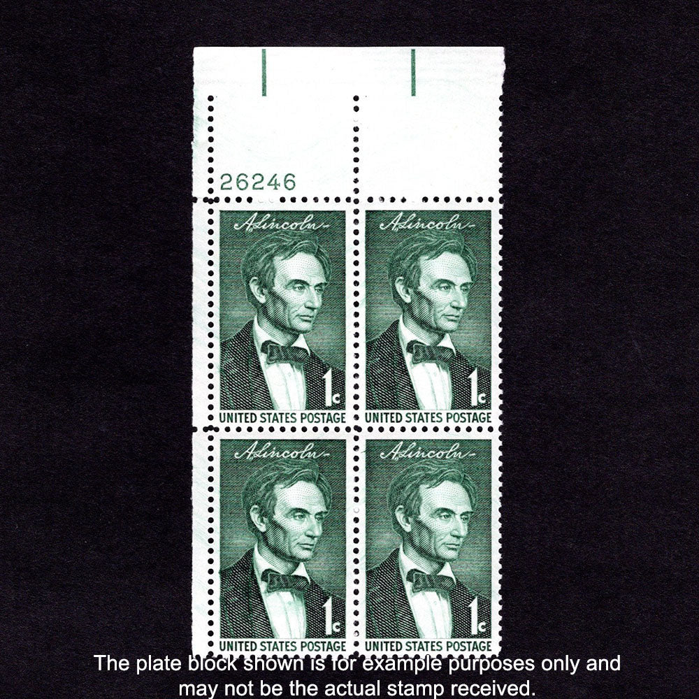 Plate Block of four vintage postage stamps Scott No 1113 Lincoln Sesquicentennial - Front