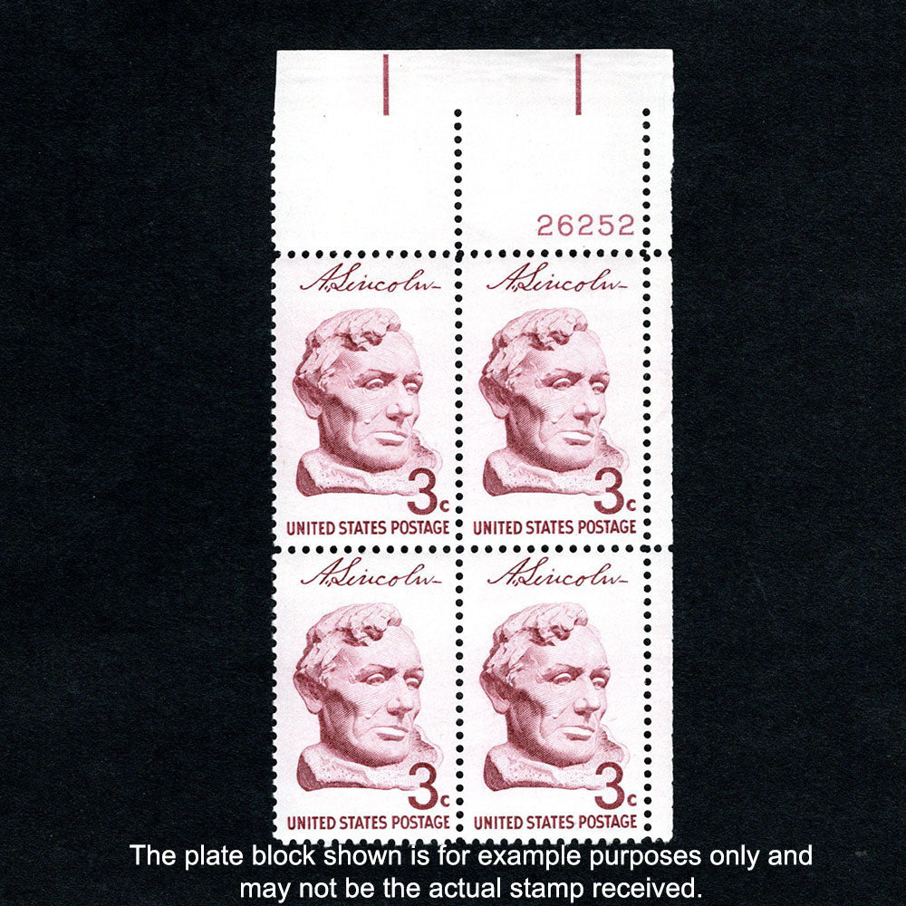 Plate Block of four vintage postage stamps Scott No 1114 Abraham Lincoln Sesquicentennial - Front