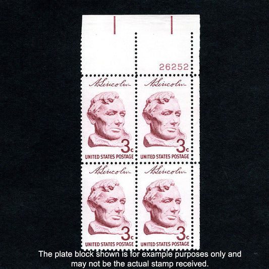 Plate Block of four vintage postage stamps Scott No 1114 Abraham Lincoln Sesquicentennial - Front