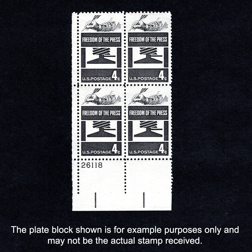Freedom of the Press Plate Block US Postage Stamps - Scott 1119 - Front