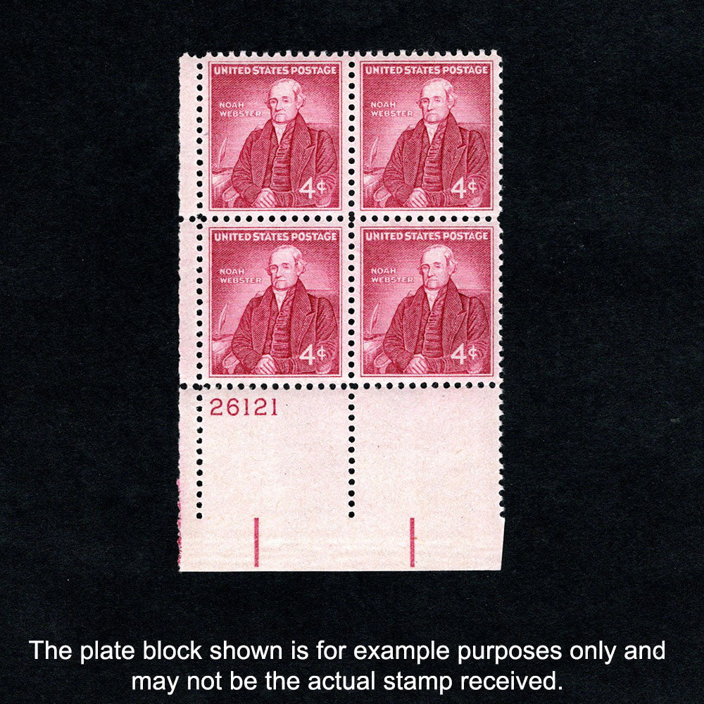 Scott 1121 Noah Webster 4-cent US Stamps Plate Block - Front