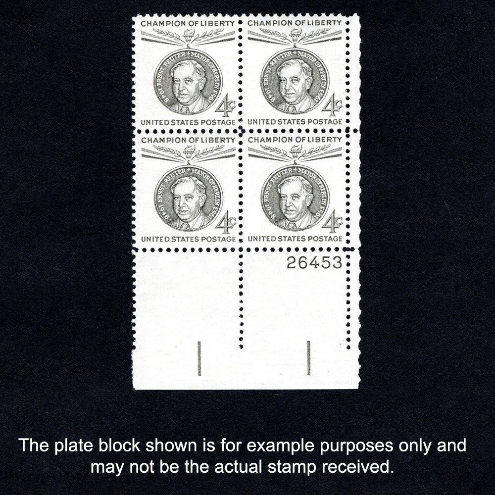 Scott 1136 Ernst Reuter 4-cent US Stamps Plate Block - Front