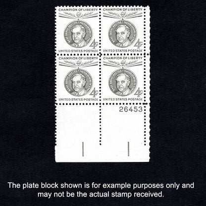 Scott 1136 Ernst Reuter 4-cent US Stamps Plate Block - Front
