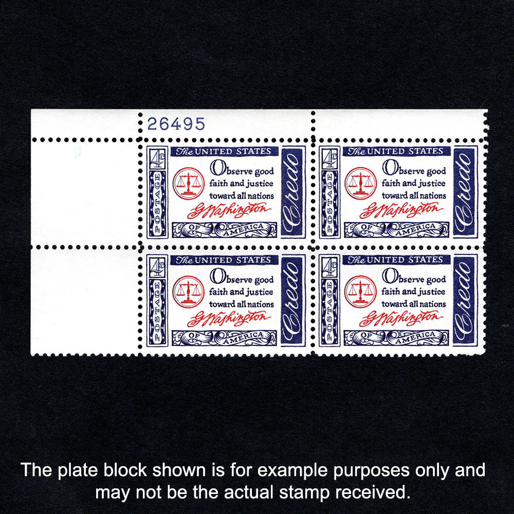 Scott 1139 - George Washington American Credo 4-cent US Stamp Plate Block - Front