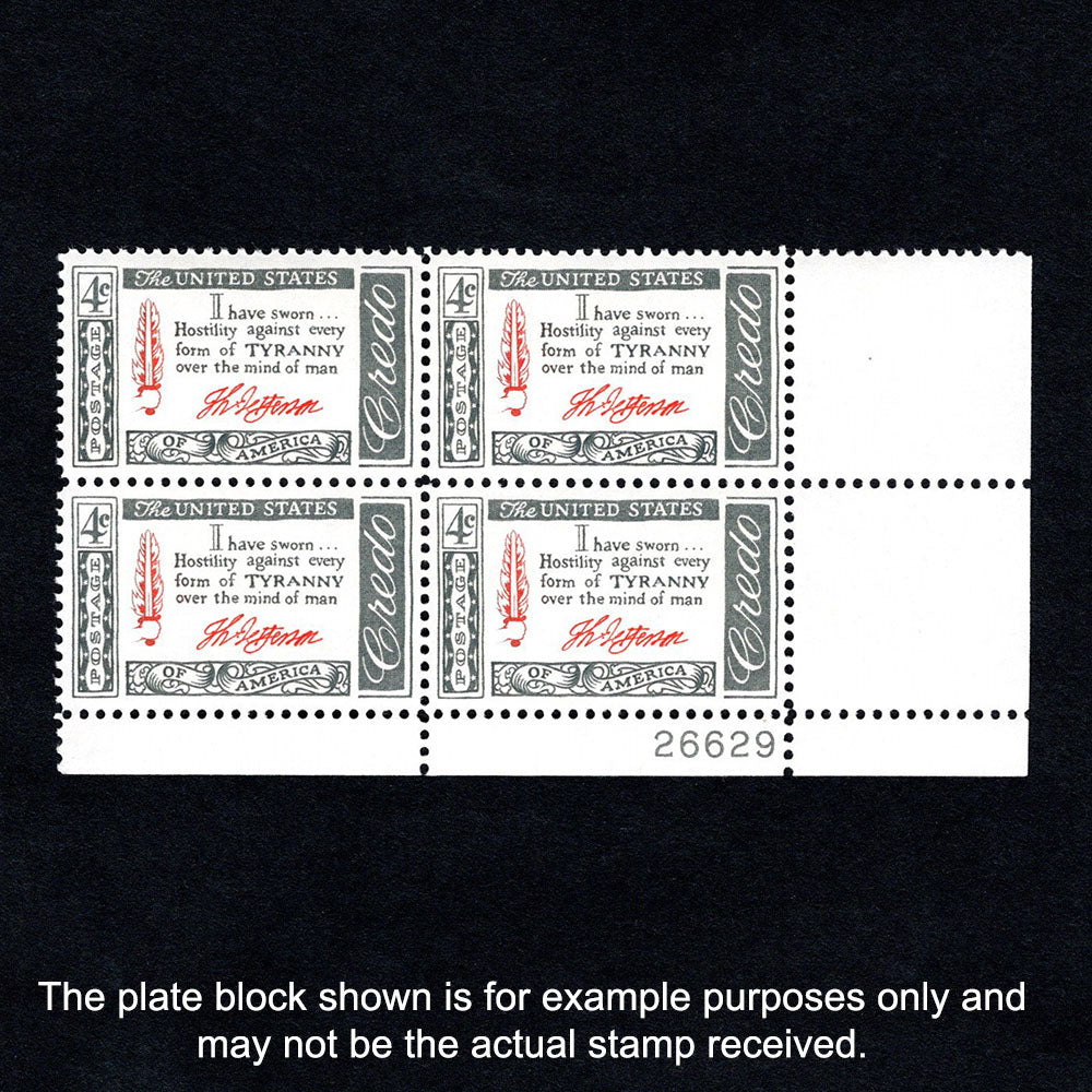 Scott 1141 - Thomas Jefferson American Credo 4-cent US Stamp Plate Block - Front