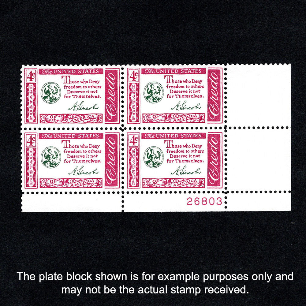 Scott 1143 - Abraham Lincoln American Credo 4-cent US Stamp Plate Block - Front