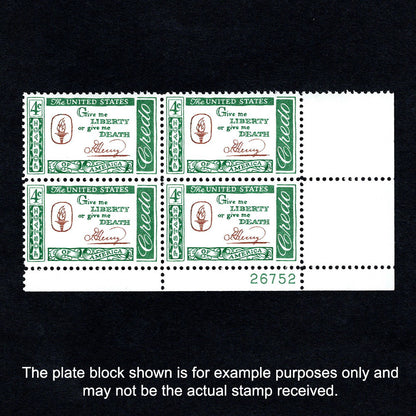 Scott 1144 - Patrick Henry American Credo 4-cent US Stamp Plate Block - Front