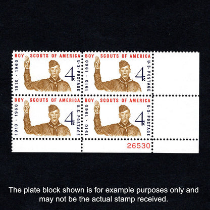 Scott 1145 - Boy Scouts of America 4-cent US Stamp Plate Block - Front