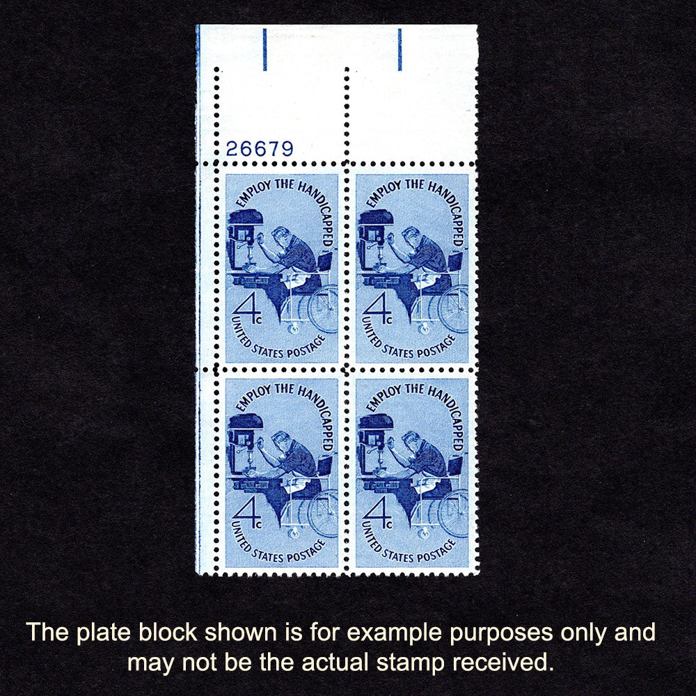 Scott 1155 - Employ the Handicapped 4-cent US Stamp Plate Block - Front