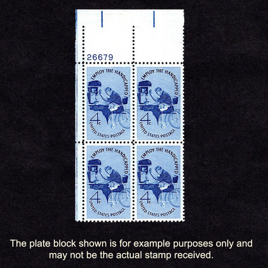 Scott 1155 - Employ the Handicapped 4-cent US Stamp Plate Block - Front